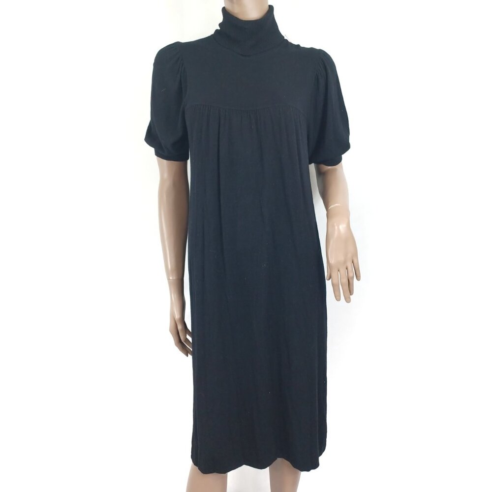 CHAPS Dress Turtleneck Puff Sleeve Jersey Sweater Knit Tea Length L